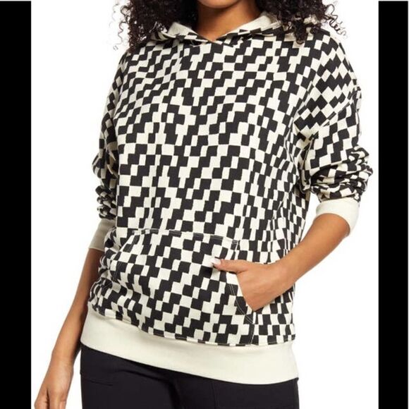 BP. Hooded Pullover In Ivory-Black Phoebe Check - Picture 1 of 7